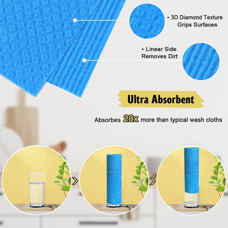 MoLKENE Swedish Dishcloths - 10 Pack Reusable Kitchen Dishcloths - Ultra Absorbent Dish Towels for Washing Dishes - Cellulose Sponge Cloth Cleaning Cloths - Blue - Image 3